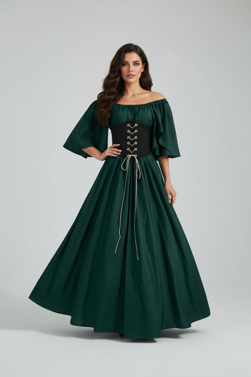 Womens Renaissance Faire Dresses Medieval Irish Traditional plus Size Dresses Ruffle over Dress Corset Retro Cosplay Gown