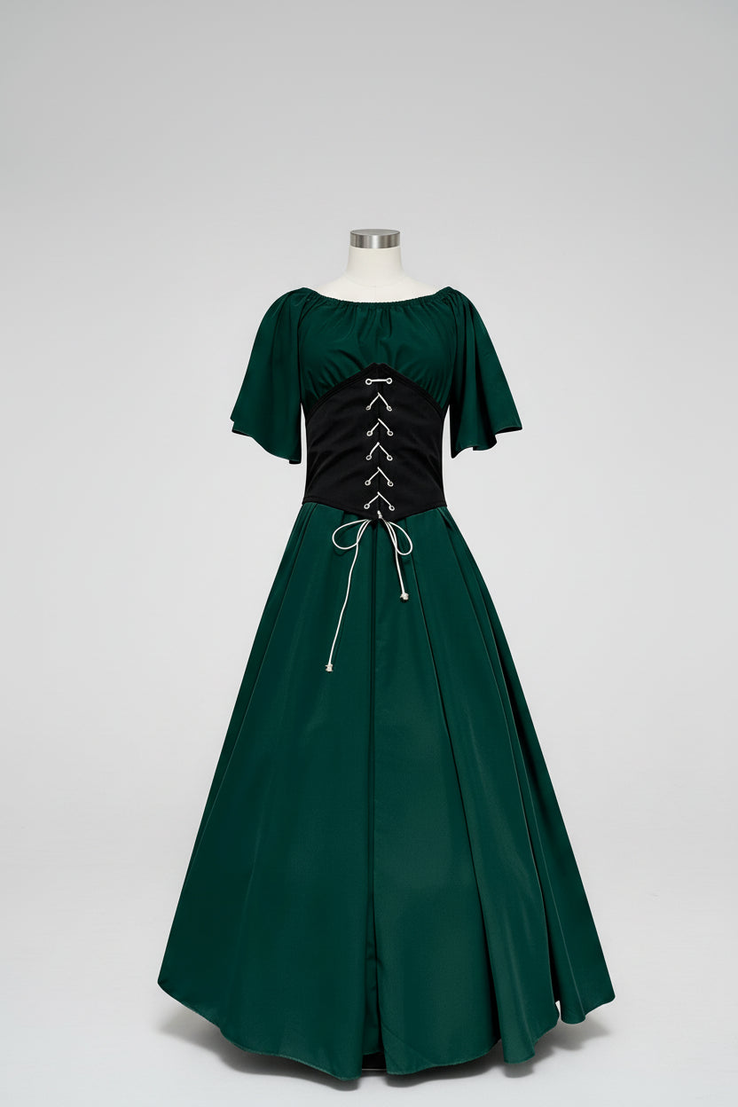 Womens Renaissance Faire Dresses Medieval Irish Traditional plus Size Dresses Ruffle over Dress Corset Retro Cosplay Gown